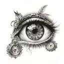 eye and clock tattoo design idea