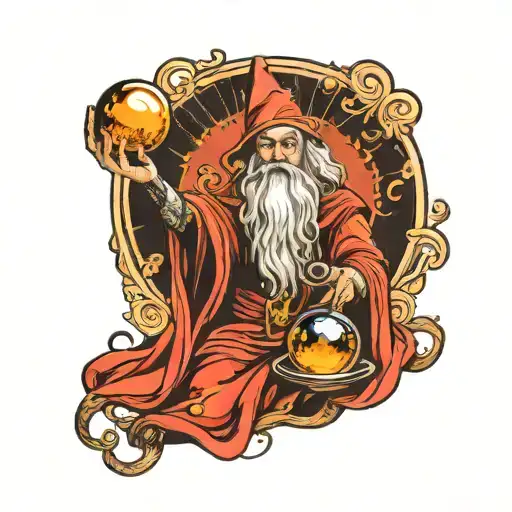 wizard holding crystal ball tattoo design idea