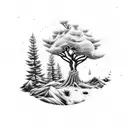 Pine Tree scenery with a cow skull tattoo design idea