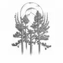 Pine Tree scenery with a cow skull tattoo design idea