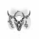 Pine Tree scenery with a cow skull tattoo design idea