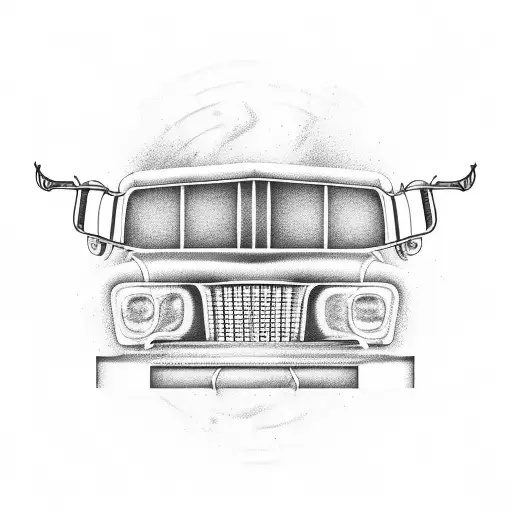 A country music concert stage made out of truck parts, reflecting the client's interests in music and trucks tattoo design idea