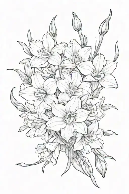 Sweet pea flower and narcissus flower bouquet tattoo design idea