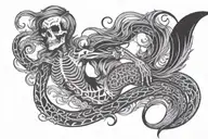 lower back mermaid skeleton smoking tattoo design idea