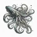 giant squid shooting ink splatter galaxy filled with stars tattoo design idea
