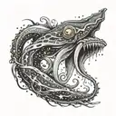 giant squid shooting ink splatter galaxy filled with stars tattoo design idea