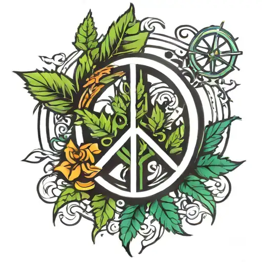 peace symbol with weed leaf tattoo design idea