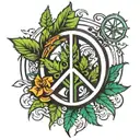 peace symbol with weed leaf tattoo design idea