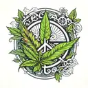 peace symbol with weed leaf tattoo design idea