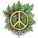 peace symbol with weed leaf tattoo design idea