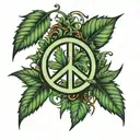 peace symbol with weed leaf in middle  tattoo design idea
