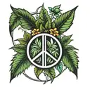 peace symbol with weed leaf in middle  tattoo design idea