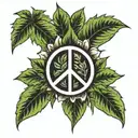 peace symbol with weed leaf in middle  tattoo design idea