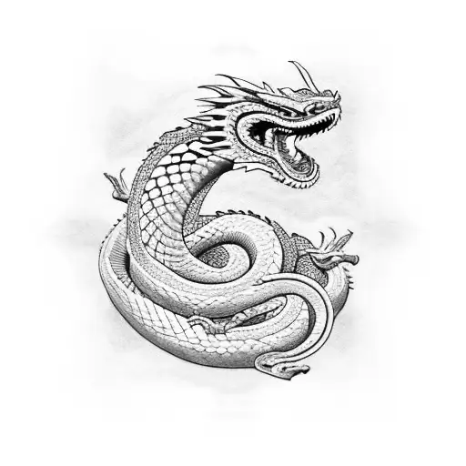 dragon snake geometric acid bandages sleeve tattoo design idea