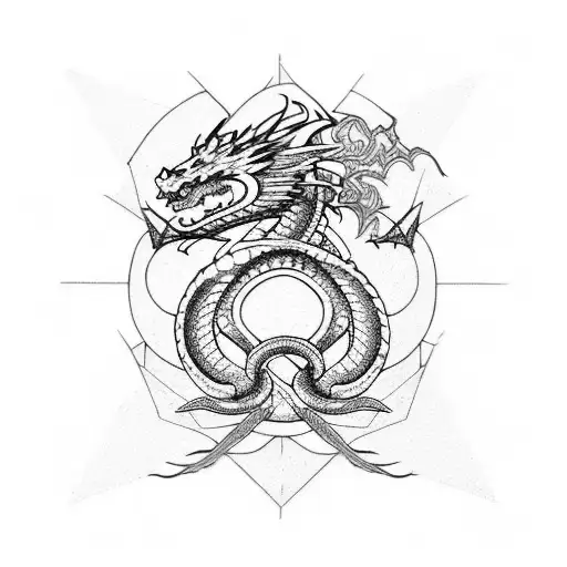 dragon snake geometric acid bandages sleeve tattoo design idea