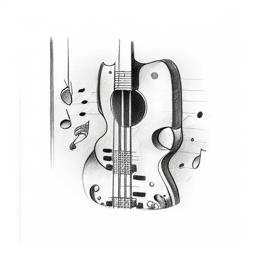 A sketch of a software engineer coding music notes into a bass guitar tattoo design idea