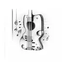 A sketch of a software engineer coding music notes into a bass guitar tattoo design idea