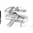 A sketch of a software engineer coding music notes into a bass guitar tattoo design idea