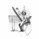 A sketch of a software engineer coding music notes into a bass guitar tattoo design idea