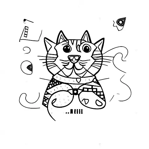 semicolon cat and notes tattoo design idea