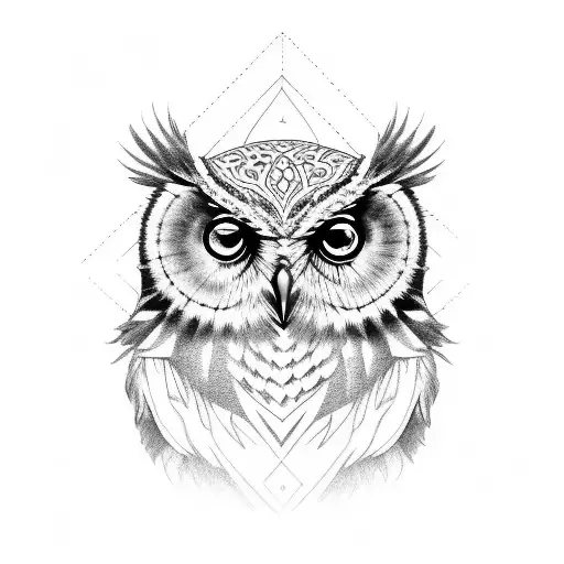 wise owl with domineering gaze tattoo design idea