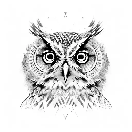 wise owl with domineering gaze tattoo design idea