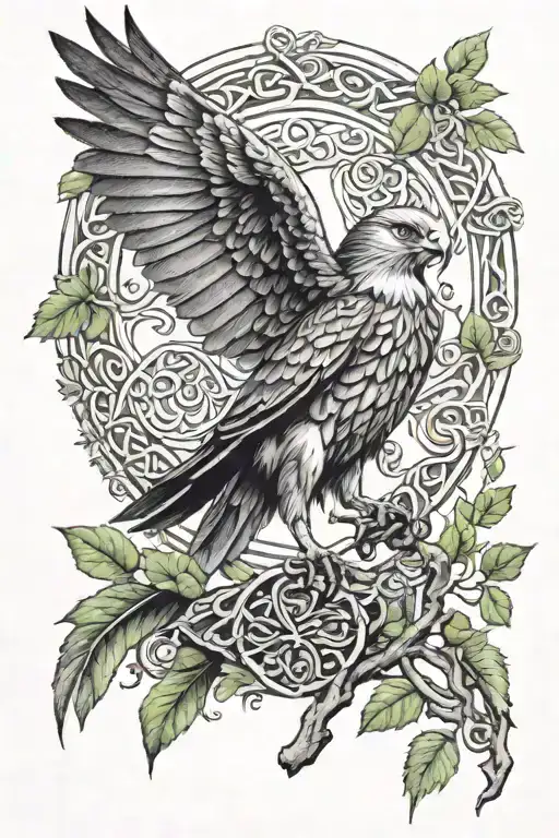 polish falcon Celtic tree of life tattoo design idea