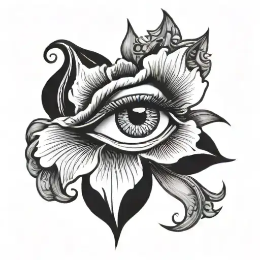 iris flower in the middle on Egyptian eye symbol integrated tattoo design idea