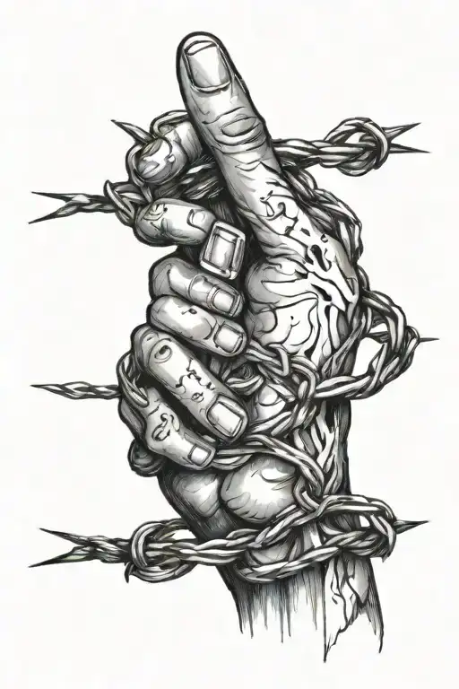 barbed wire wrapped around collar bone hand holding tattoo design idea