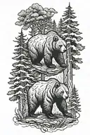 bear in the forest tattoo design idea