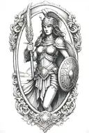 warrior Athena holding spear and shield tattoo design idea