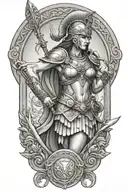 warrior Athena holding spear and shield tattoo design idea