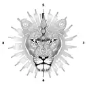 A clock face with intricate gears and timepieces surrounding a majestic lion tattoo design idea