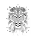 A clock face with intricate gears and timepieces surrounding a majestic lion tattoo design idea