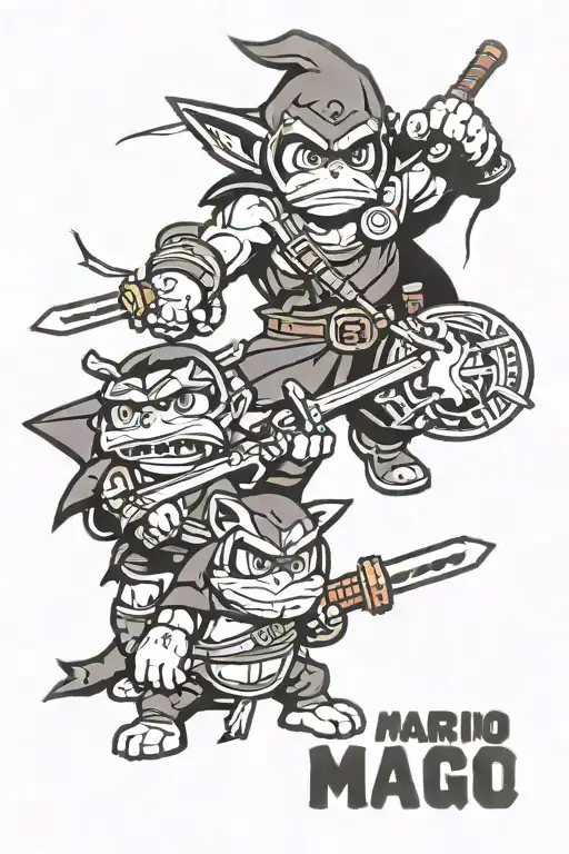 Link, Mario, 8 ball, Donkey Kong, Buster Sword, Gannondolf, Mega Man, Sith,  Collage tattoo design idea