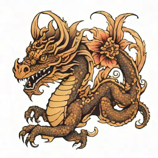 Somerset dragon but instead of scales flowers tattoo design idea