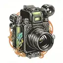 camera lens transforming tattoo design idea