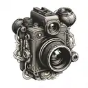 camera lens transforming tattoo design idea