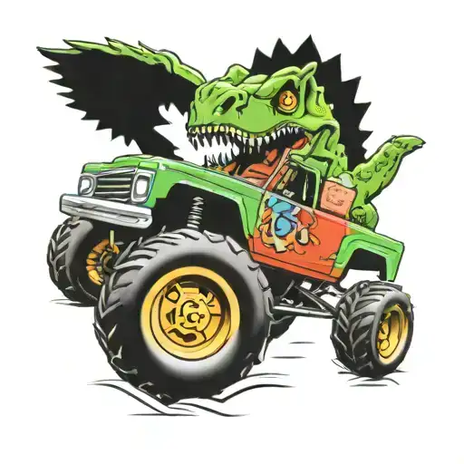 dino, monster truck, ice cream tattoo design idea