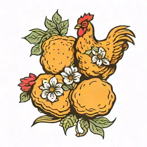 three chicken nuggets with flowers intertwined tattoo design idea