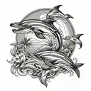 dolphins around Island girl sitting tattoo design idea