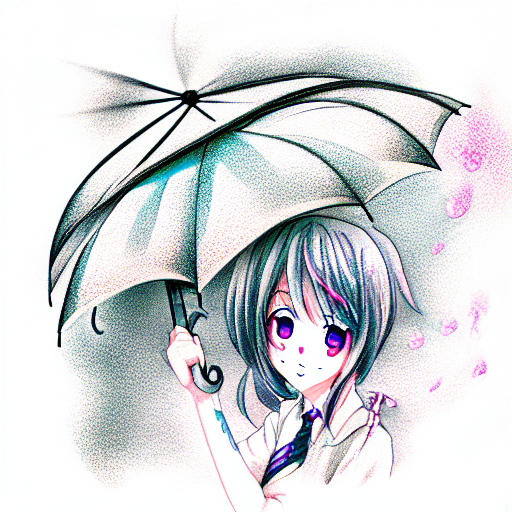 Anime character girl holding umbrella next to her tattoo design idea