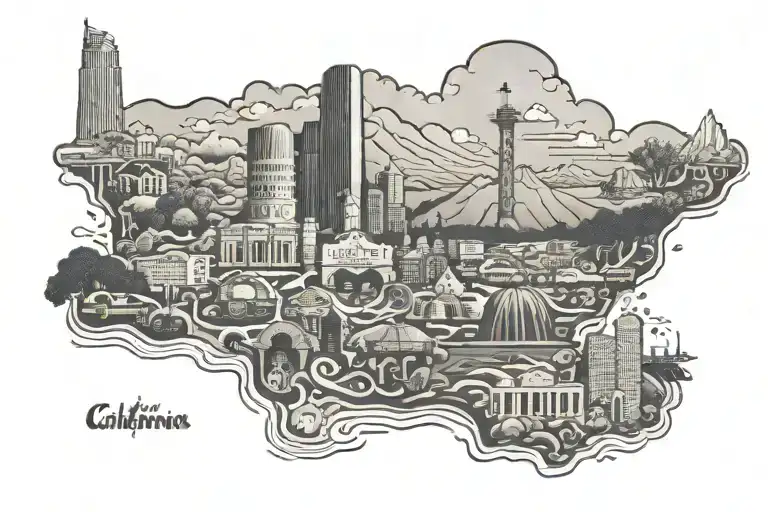 representing the vastly different faces of california, ie entertainment, hollywood,, landmarks, national parks, etc.  tattoo design idea