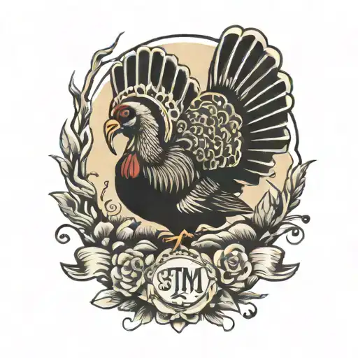 turkey chest and head emerging from chill creek manor  tattoo design idea