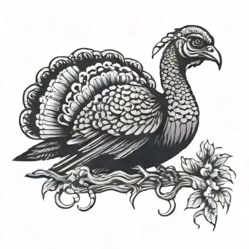 turkey chest and head emerging from chill creek manor  tattoo design idea
