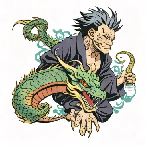 The character Suguru Geto from the anime Jujutsu Kaisen with his dragon tattoo design idea