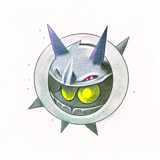 A new-school style tattoo of Gengar using its Shadow Ball attack tattoo design idea
