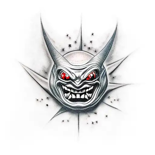 A realistic tattoo of Gengar emerging from a dark portal tattoo design idea
