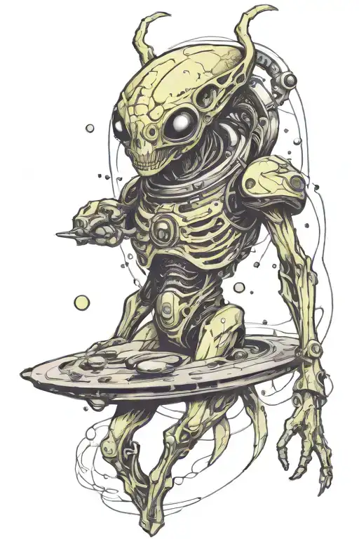 spaceshift with alien coming tattoo design idea