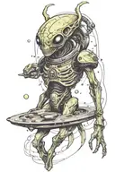 spaceshift with alien coming tattoo design idea